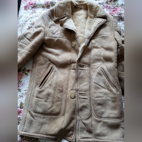 Vintage Abercrombie & Fitch 50s Shearling Leather Coat Sherpa size 38 - Picture 2 of 11